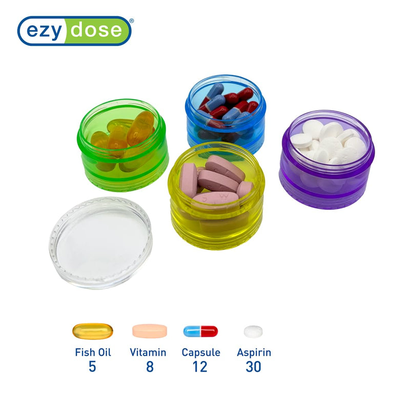 Ezy Dose Weekly (7-Day) Daily Stackable Pill Case, Medicine Planner, Vitamin Organizer Box, Medium Detachable Compartments, Easy to Use, Rainbow Colors, BPA Free