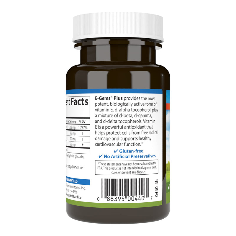 Carlson E-Gems Plus, 400 IU (268 mg), Optimal Wellness, 50 Soft Gels | Natural-Source Vitamin E