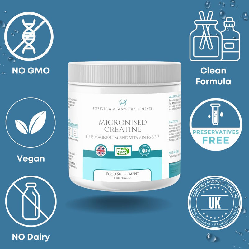Micronised Creatine Plus Magnesium and Vitamin B6 & B12 Formula | Clean, Vegan-Friendly Naturally Flavoured Raspberry-Blueberry Taste | Energy, Strength, Recovery & Performance Support