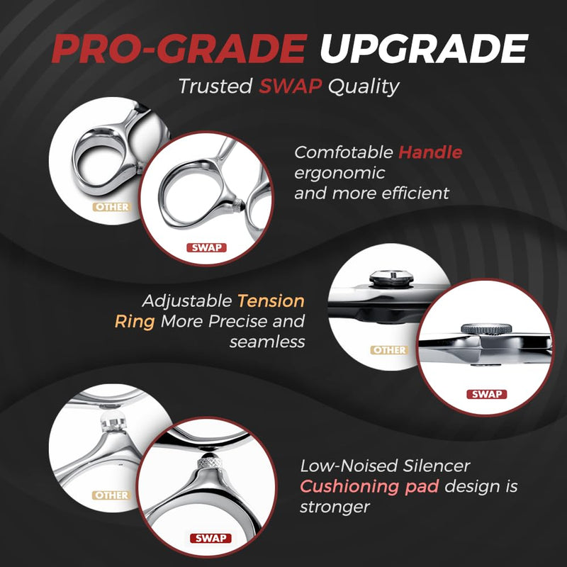 SWAP Professional Hair Cutting Scissors - 6.0'' Japanese SUS 440C Steel Barber Scissors, 60-62HRC Sharp Edge Blade with Adjustable Tension Screw for Salon & Home Use（6.0'' Hair Shears） 6 '' Hair Cutting Scissors