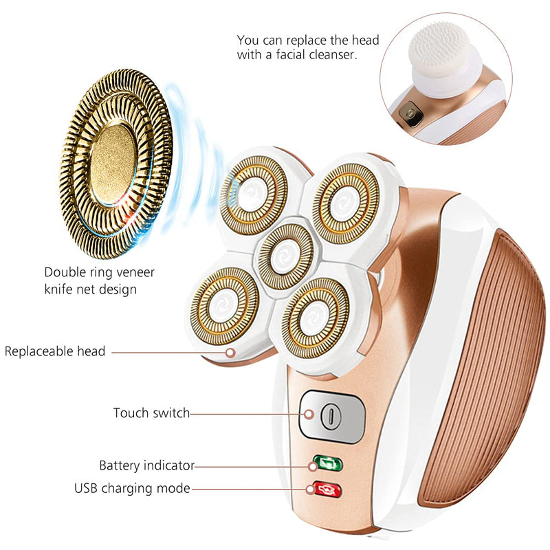 [Australia] - Women's Electric Shaver Replacement Heads : 5 Legs Hair Removal Razor Replacement Heads 4D Floating Heads Replacement Blades for Women 