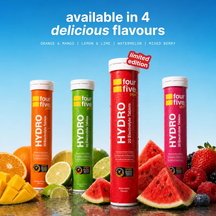 fourfive Hydration Tablets (Watermelon) Low Calorie Vitamin Electrolytes, Vegan, Magnesium & Calcium, Sports Hydration - 3x20 Effervescent Tablets 20 count (Pack of 3)