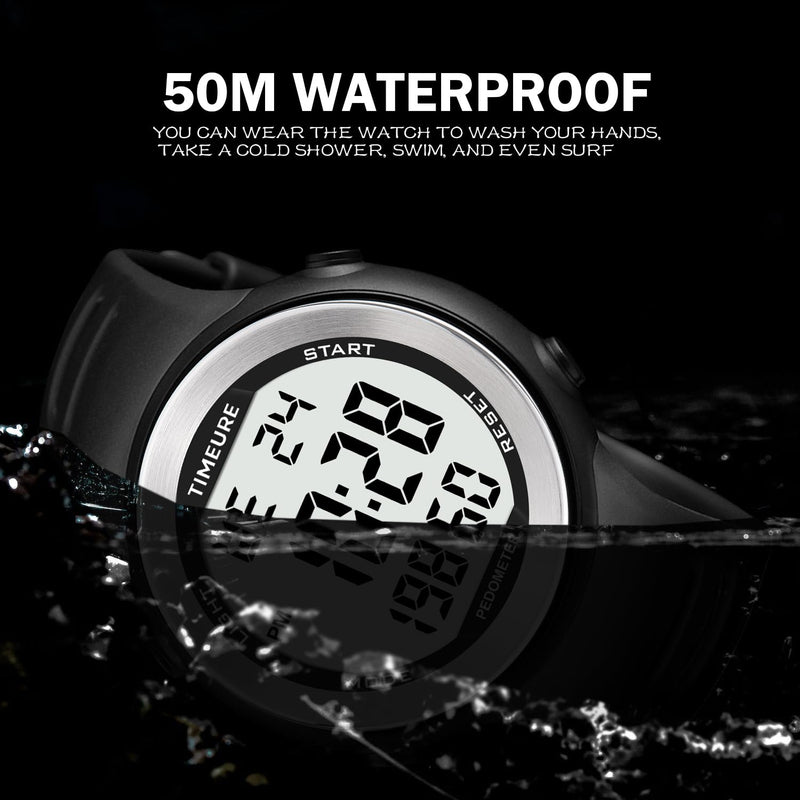 [Australia] - Mens Pedometer Watch for Walking Step Counter Watch No Charging, No App Connection, with EL Backlight. Simple, Practical Choice for Mobile-Free Fitness Enthusiasts TIMEURE-2308 black 