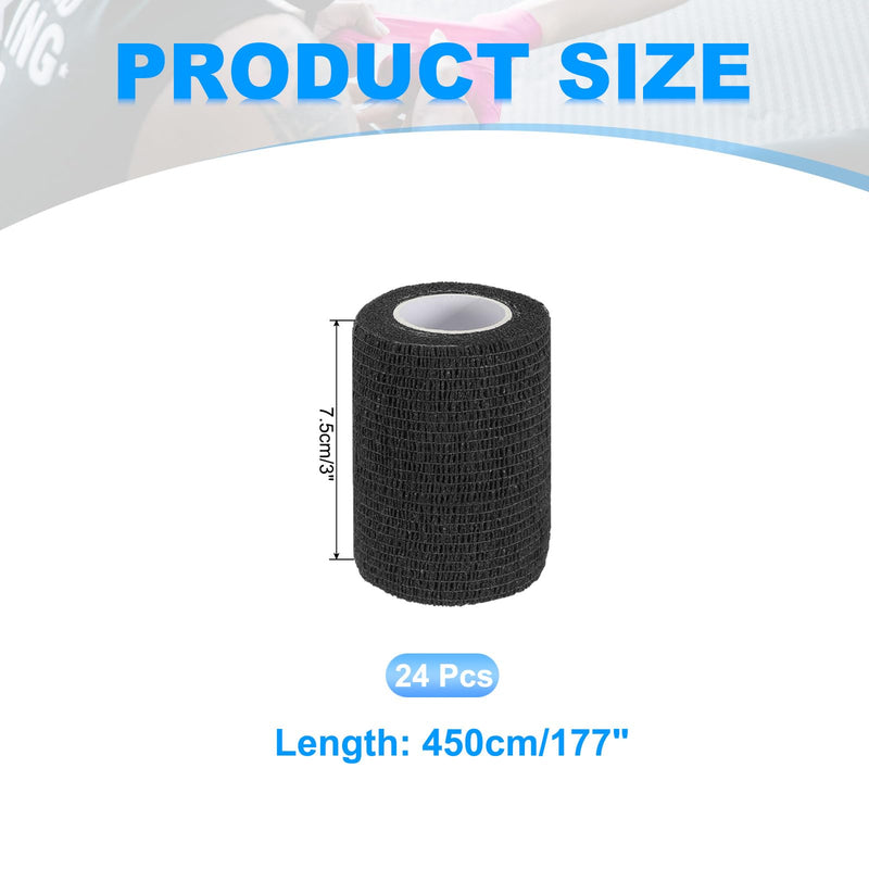 [Australia] - PATIKIL Self Adhesive Bandage Wrap 177" x 3", 24 Pcs Elastic Self Adherent Self Breathable Wrap Tape for Sport Stretch Athletic Wrist Ankle Outdoor Tape, Black 177" x 3" 