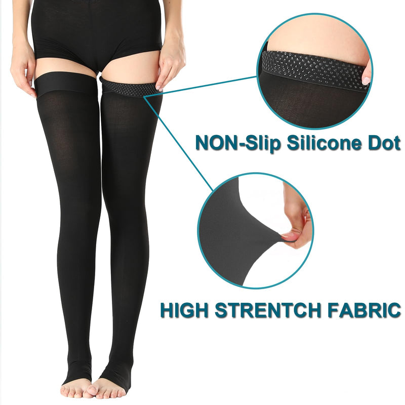 [Australia] - Open Toe Thigh High Medical Compression Stockings For Women & Men 20-30 mmHg Firm Graduated Support Hose Socks For DVT,Varicose Veins,Relief Shin Splints,Edema,Swelling Open Toe Black Medium 