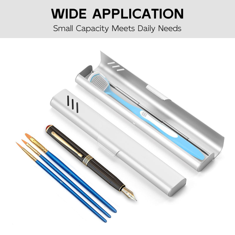 [Australia] - Travel Toothbrush Case, Portable Toothbrush Holder, Durable Aluminum Toothbrush Storage Box, Small Breathable Manual Toothbrush Container for Traveling, School, Camping, Business Trip - Sliver 1 