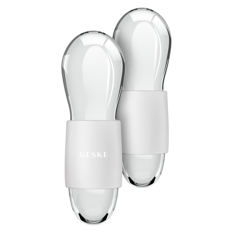 GESKE SmartAppGuided™ Cool & Warm Duo Eye Massager | 7 in 1 | Time-saving Dual Massager | For Eyes & Face | Battery-free Cooling & Warming | Firms, Relaxes & De-Puffs Skin White
