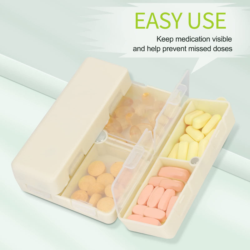 FYY Travel Pill Organizer,7 Compartments Large Pill Box Medicine Case-Beige | Easy to Use, Privacy Protection,Magnetic Foldable Large Pill Case for Purse or Pocket to Hold Vitamins,Supplements,Medication Large (1 Piece) Beige