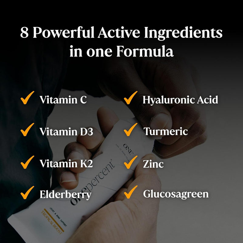Liquid Collagen Sachets for Joints and Bones - No Mixing Required - Aids Sports Recovery - Plant Based Type 2 Collagen with Vitamins & Glucosamine - One Percent Supplements