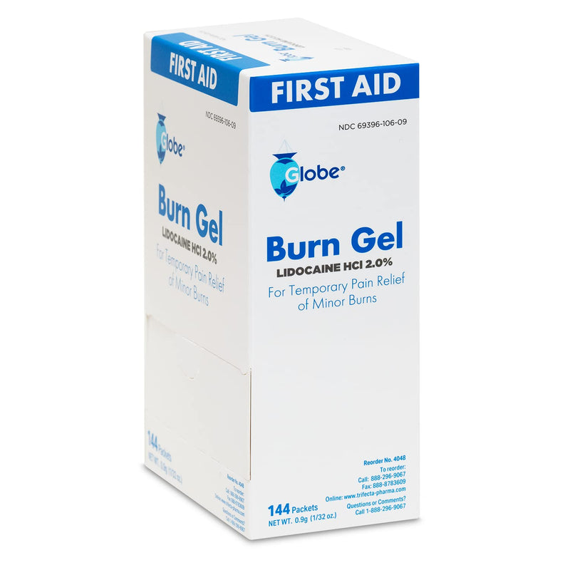 [Australia] - Globe First Aid Burn Gel with Aloe 0.9g Packets, (Box of 144) Advanced First Aid Gel for Temporary Relief of Minor Burns, Cuts, and Scrapes 