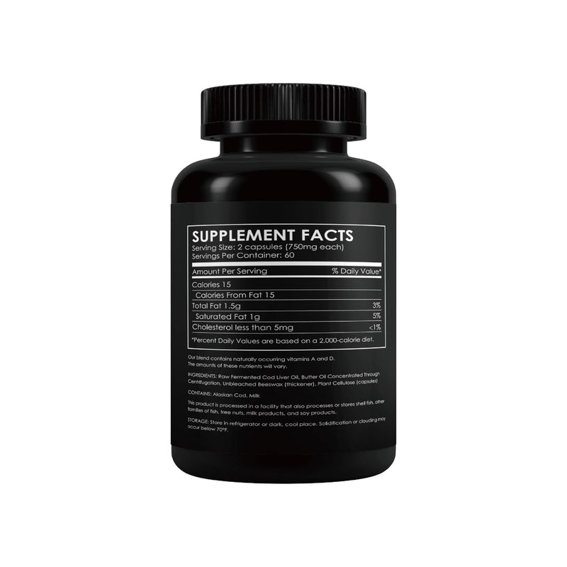 R&M Health Alaskan Fermented Cod Liver Oil and Concentrated Butter Oil Capsules - 120 per Bottle (Unflavoured). Rich in Vitamin A and D, Omega 3 Supplement 180 ml