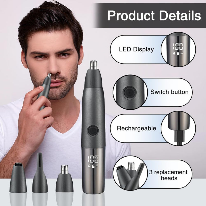 [Australia] - Golgner 3 in 1 nose hair trimmer, painless nose hair remover, nose hair trimmer, beard trimmer, ear hair trimmer, nose trimmer, IPX7 waterproof with LED display, for men and women 