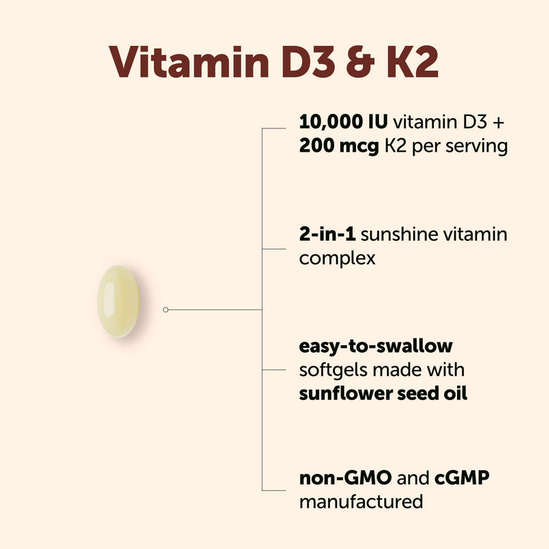 Micro Ingredients Vitamin D3 10,000 IU + K2 MK-7 200 mcg Per Serving, 90 Softgels | Extra Strength* 2-in-1 D3 K2 Supplement | Easy-to-Swallow Softgels Made with Coconut Oil | Non-GMO, Gluten Free 90 Count (Pack of 1)