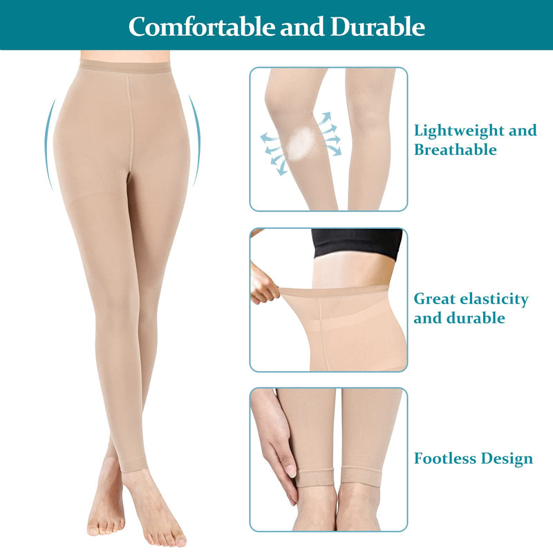 [Australia] - Compression Pantyhose for Women & Men, Footless Compression Stockings, 15-20 mmHg Support, Black. Beige Large 