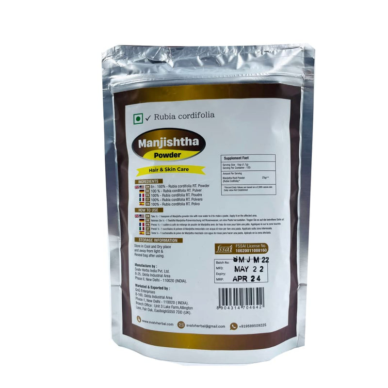 [Australia] - SVATV Natural Manjistha Powder | Rubia Cordifolia | Madder Root Powder | Promoting Healthy And Clear Skin | Natural Hair Color | Indian Madder | Natural Moisturizer - 227g, 8oz, Half Pound 