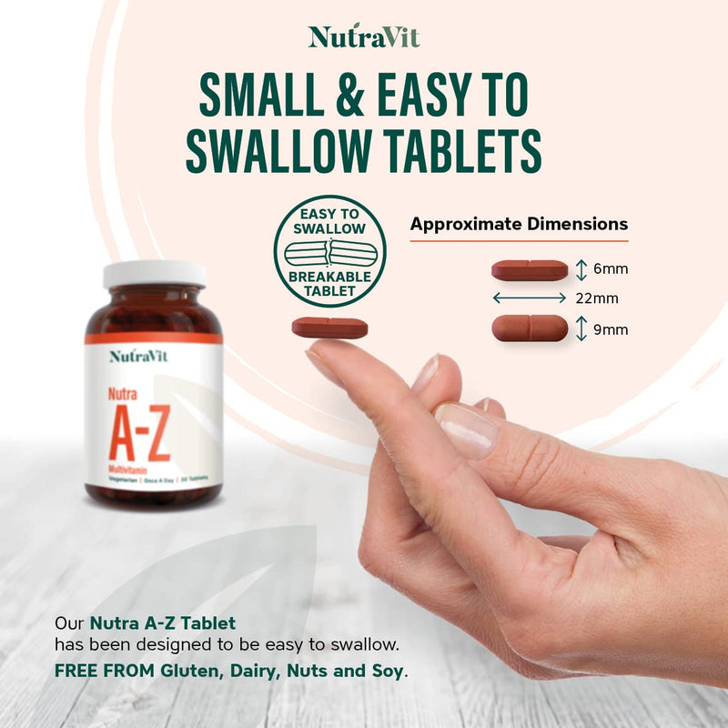Nutra A-Z| Vegetarian Multivitamins & Minerals - 30 Tablets| 27 Nutrients Including probiotics| Men & Woman Multivitamins - by NutraVit