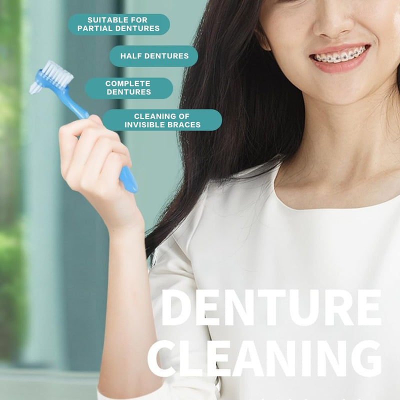 [Australia] - Visxcnu Pack of 3 Premium Hard Denture Brush, Denture Cleaning Brush, Portable Dentures, Multi-Layer Bristles for Denture Care Double-Sided Brush 