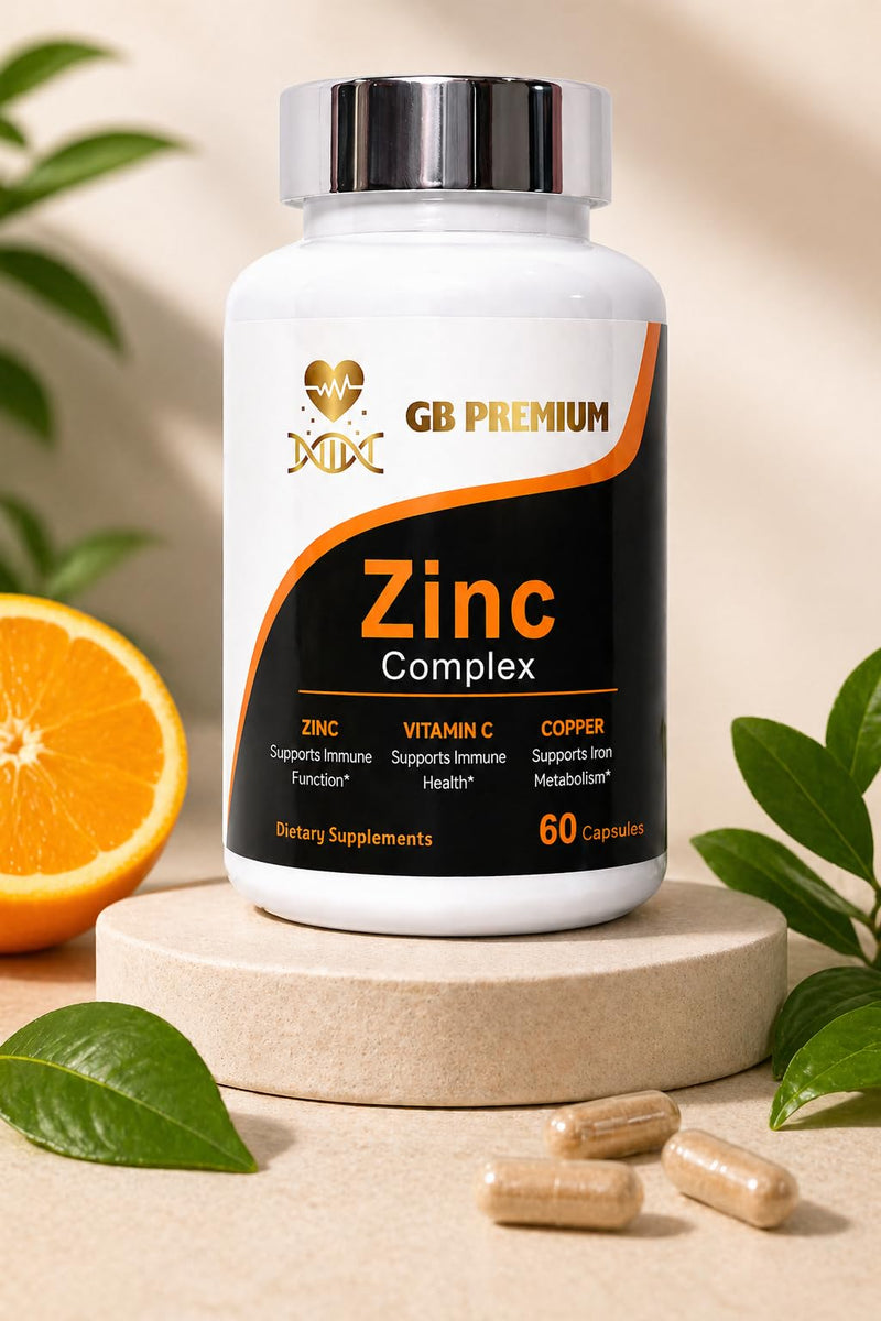 Zinc Complex Supplement with Vitamin C and Copper, High Strength Zinc Capsules, 60 Capsules
