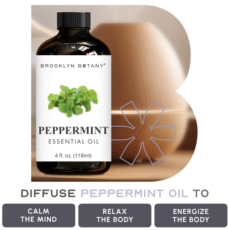 [Australia] - Brooklyn Botany Peppermint Essential Oil - Huge 4 Fl Oz - 100% Pure and Natural - Premium Grade with Dropper - for Aromatherapy and Diffuser 4.00 Fl Oz (Pack of 1) 