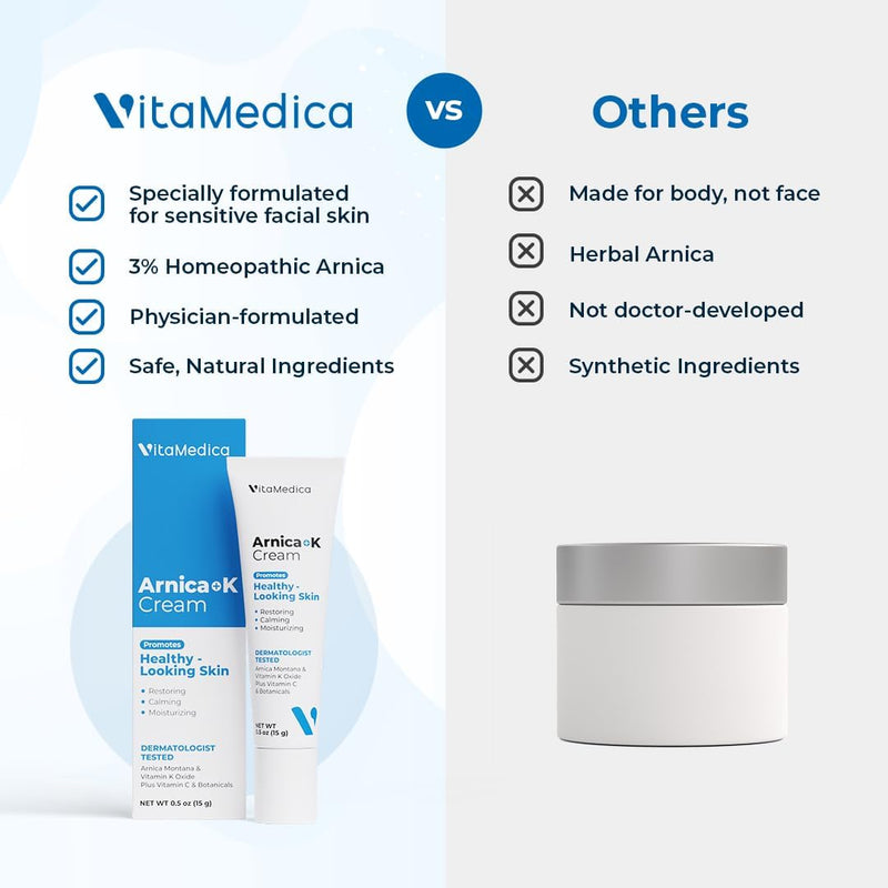 VitaMedica Arnica + Vitamin K Oxide Cream for Thin & Delicate Skin - 2 Pack | 3% Arnica Montana, For Face & Under-Eye - Fragrance-Free, Lightweight, 0.5 oz 0.5 Ounce (Pack of 2)