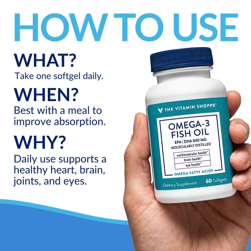 The Vitamin Shoppe Brand Omega 3 Fish Oil 1100 MG, Unflavored, 60 Softgels | EPA & DHA Softgels, Fish Oil Supplement for Men and Women, Gluten Free, Dairy Free, 60 Softgels 60 Count (Pack of 1)