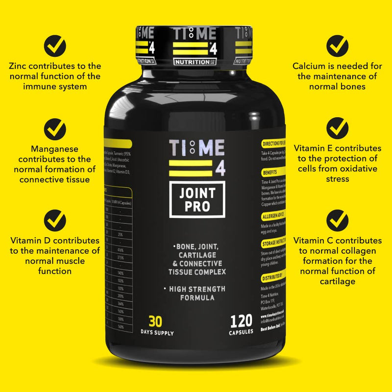 Time 4 Joint Pro – Joint Care Joint Health Supplements glucosamine and chondroitin high Strength Turmeric, 120 x Capsules, 30 Days Supply, Bone, Joint, Cartilage & Connective Tissue Complex