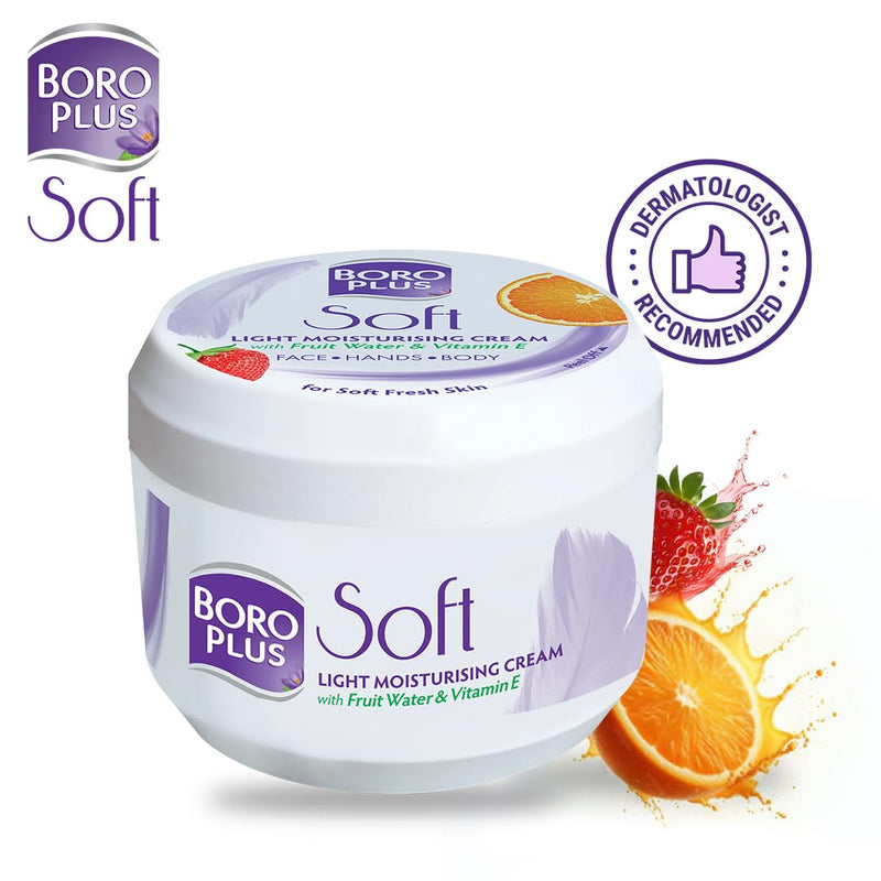BOROPLUS Light Moisturizing Cream with Vitamin E | Lightweight Moisturizer for Face, Hands & Body | Soothes, Nourishes & Softens Dry Skin | Gives 24-Hour Moisturization | 3.38 Fl Oz (100ml)