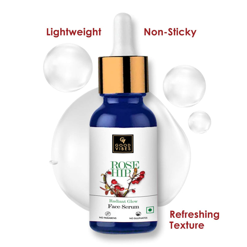 Good Vibes Rosehip Face Serum with Vitamin E | Hydrating Serum for Reducing Dark Circle & Spots | Ideal for Dry & Dehydrated Skin | 0.50 Fl Oz/15ml