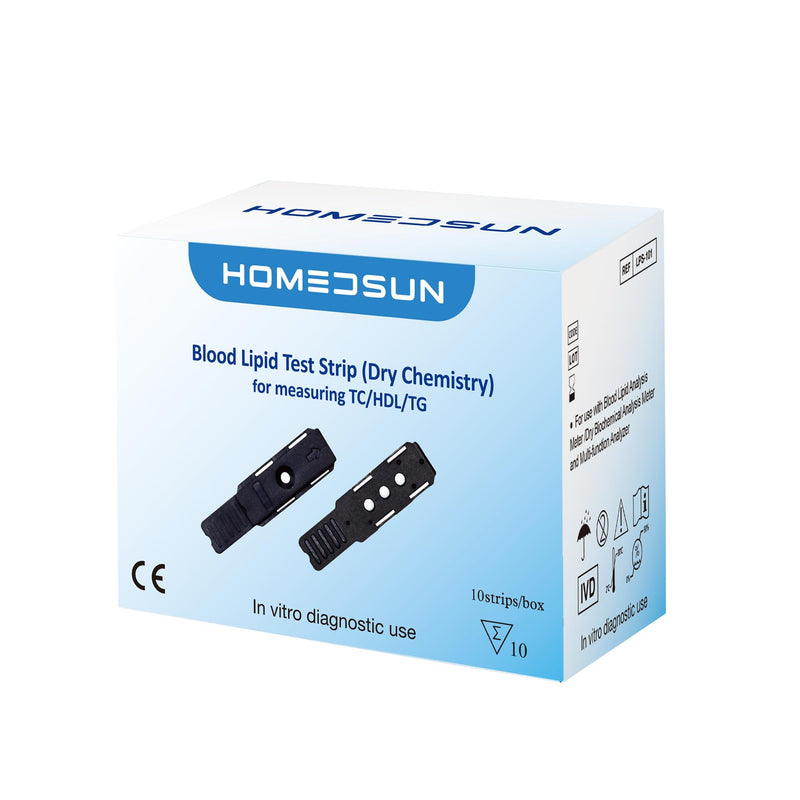 10 Cholesterol Strips for HSLPM102 Meter, Analyzer Not Included | Capillary blood 4-in-1 lipid panel refills with individual lancets and droppers for home wellness tracking