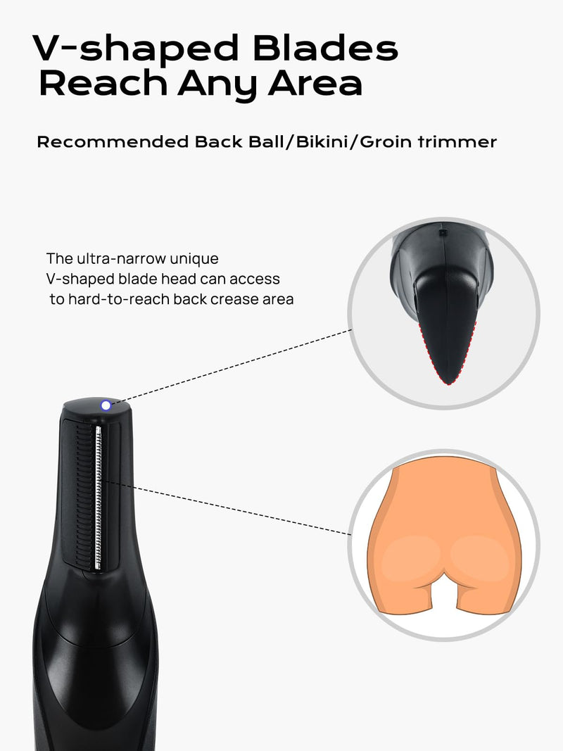 [Australia] - Electric Body Hair Trimmer for Men,Cordless Waterproof Body Razor 120 Mins Long Lasting,V-Shaped Lightweight Portable Pubic Hair Trimmer for Ball/Groin Pubic Sensitive Area 