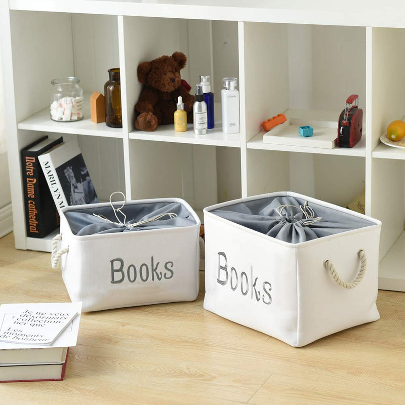 [Australia] - INough Book Basket for Kids Room, Book Storage Basket Book Organizer for Nursery Room Classroom Library Book Storage Box Collapsible Book Bins with Drawstring Closure for Cartoon Book Reading Books Large (Pack of 1) 