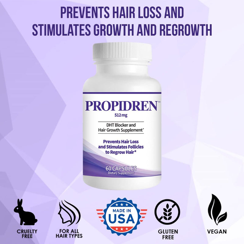 Propidren DHT Blocker & Hair Growth Pills To Stop Hair Loss and Regrow Hair | Hair Vitamins for Men & Women, Regrowth, DHT Blocking, Thinning Hair, Excessive Shedding, Scalp Support, 30 Day Supply