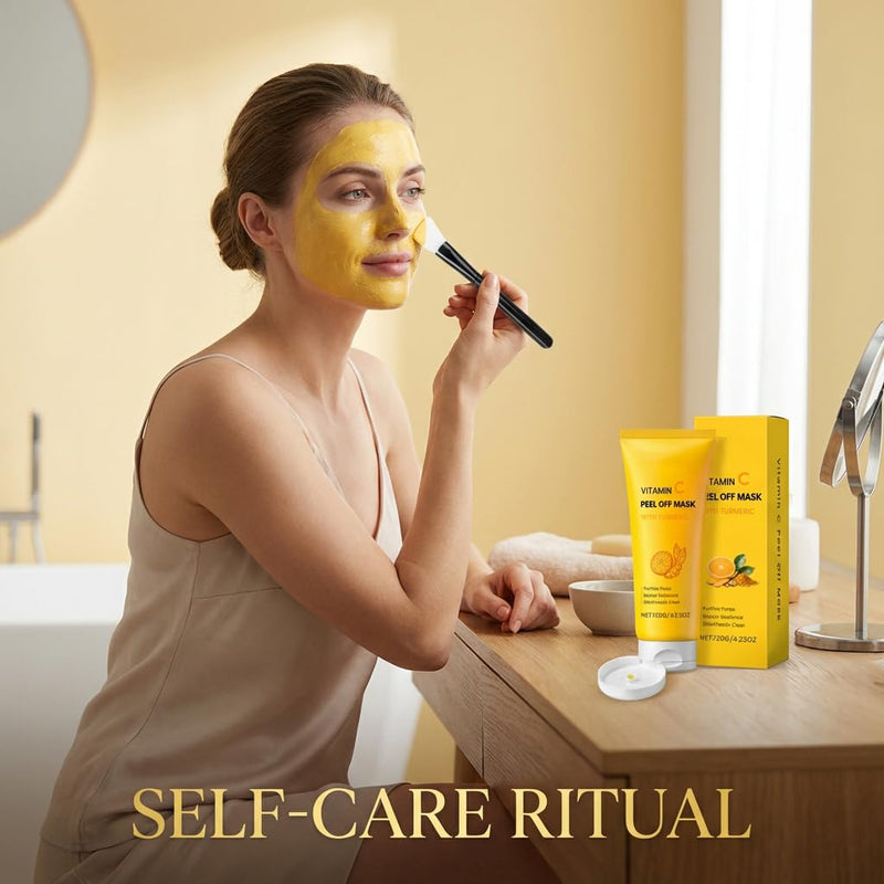 Turmeric Face Mask with Vitamin C, Peel Off Face Mask, Deep Clean & Gently Removes Blackheads, Brushes Included