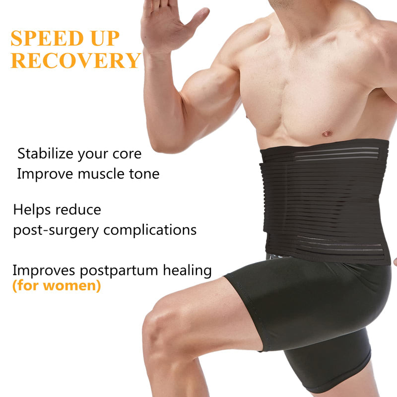 [Australia] - Abdominal Binder for Post Surgery & Postpartum Recovery, Abdomen Hernia Support Belt for Women & Men (Black, Large) Black 