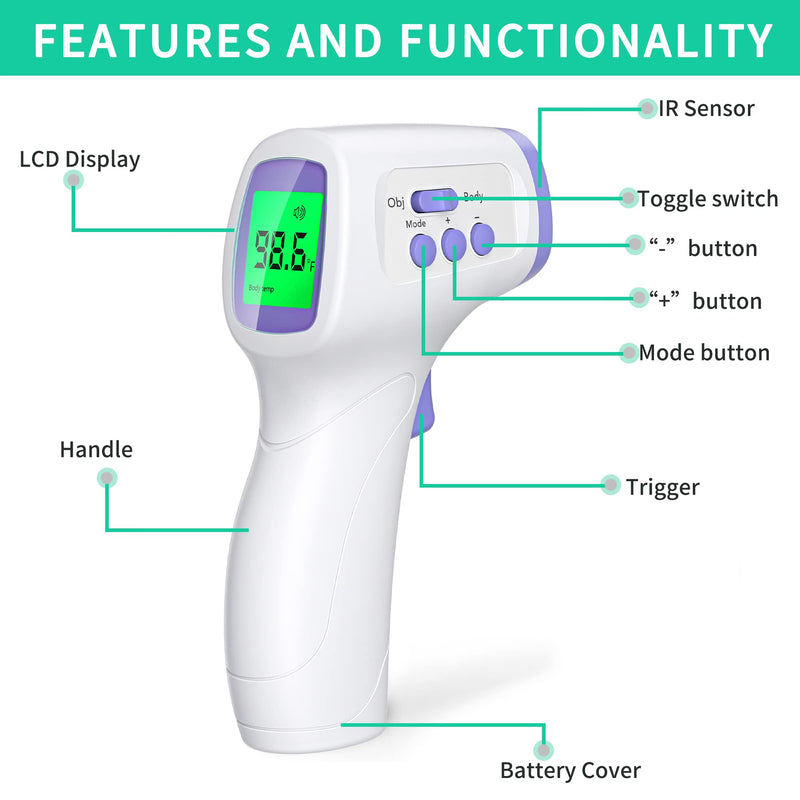 Thermometer for Adults and Kids Forehead Thermometer for Kids Digital Touchless Thermometer Infrared Forehead Thermometer with 3 in 1 LCD Display Fever Alarm and Memory Function