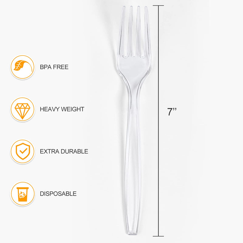[Australia] - [100 Count] Clear Plastic Forks Heavy Duty, Premium Disposable Forks, Durable Plastic Cutlery for Parties, Picnics, Big Event, Daily Use - Heat Resistant & BPA Free 