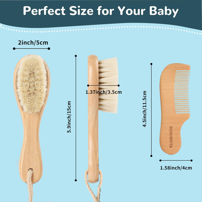 [Australia] - Baby Hair Brush and Comb Set, Wooden Baby Hair brush with Soft Goat Bristle and Wood Comb for Newborn Essentials, Good for Cradle Cap 
