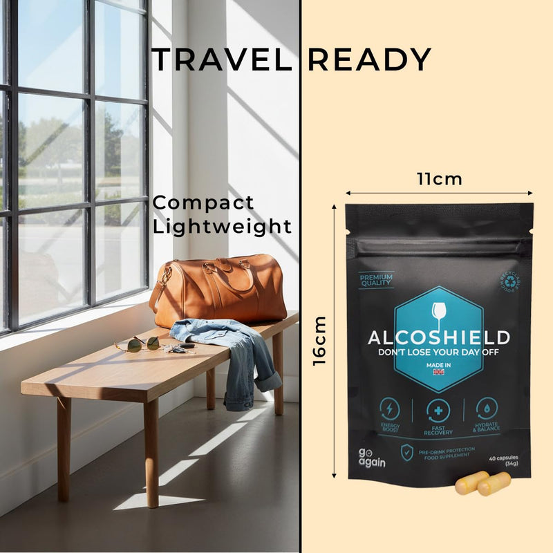 Alcoshield Pre Drink Antioxidant and Vitamin Support Capsules with Turmeric Vitamin C B Complex and Electrolytes for Social Evenings 40 Capsules Made in UK