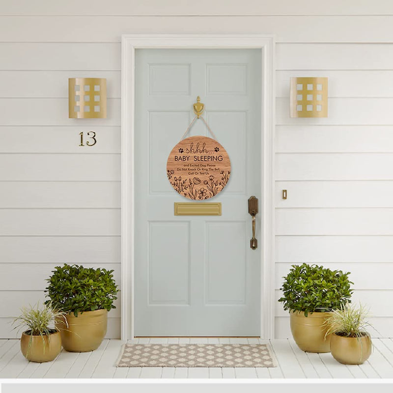 [Australia] - Funny Baby Sleeping Hanging Sign Plaque, Do Not Knock Or Ring The Bell, Round Wooden Door Hanger for Baby Room, Nursery, Front Door, Door Knob Decor (12x12inch) 