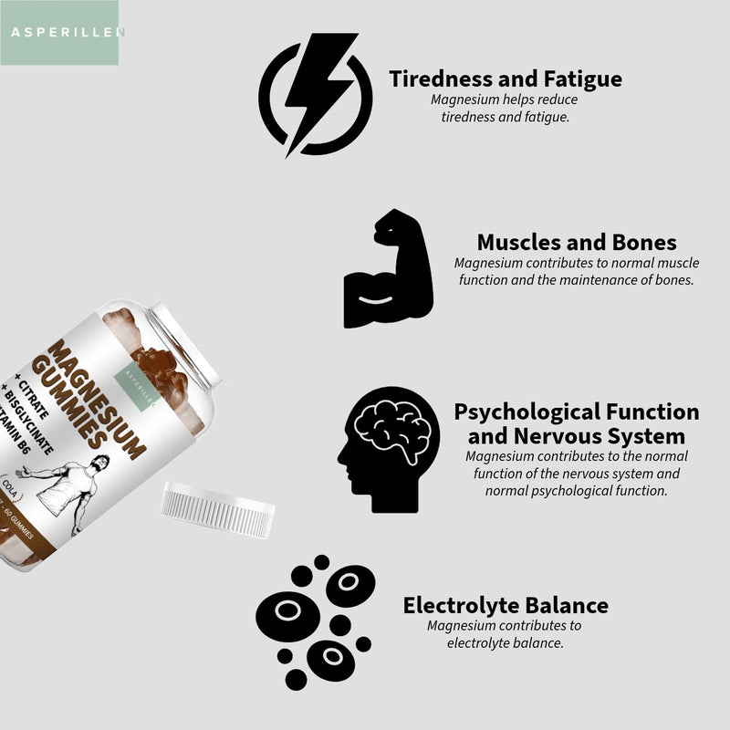 Magnesium Citrate 1560mg + Magnesium Bisglycinate 600mg Gummies - High Strength with 250mg Elemental Magnesium and Vitamin B6 - Vegan - Cola Flavour - 60 Gummies