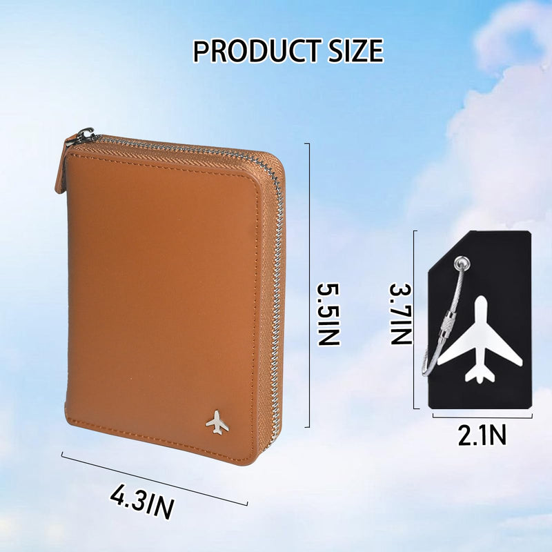 Pilot Wallet Passport Holder RFID Blocking Nappa Leather Travel Wallet, Stylish Travel Companion for Aviation Professionals (Brown Silver) Brown Silver