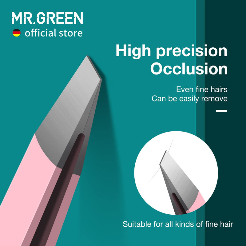 MR.GREEN Eyebrows Tweezers Colorful Beauty Fine Hairs Puller Makeup Tools Stainless Steel Slanted Eye Brow Clips Removal (Pink) Pink
