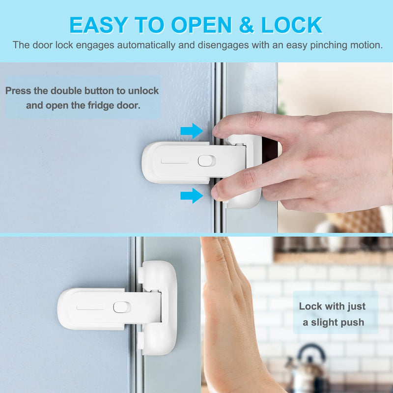 [Australia] - CLYMENE Refrigerator Fridge Freezer Door Lock for Kids, Child Proof Refrigerator Latch Lock to Keep Door Closed, No Tools Required and Easy Installation (White) White 