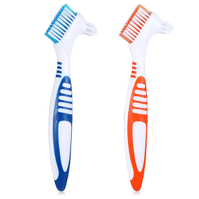 [Australia] - WLLHYF Denture brush double bristle head multi-layer bristles soft bristles denture brush for cleaning artificial teeth dentures dentures denture retainer (blue/orange), 2 pieces blue/orange 