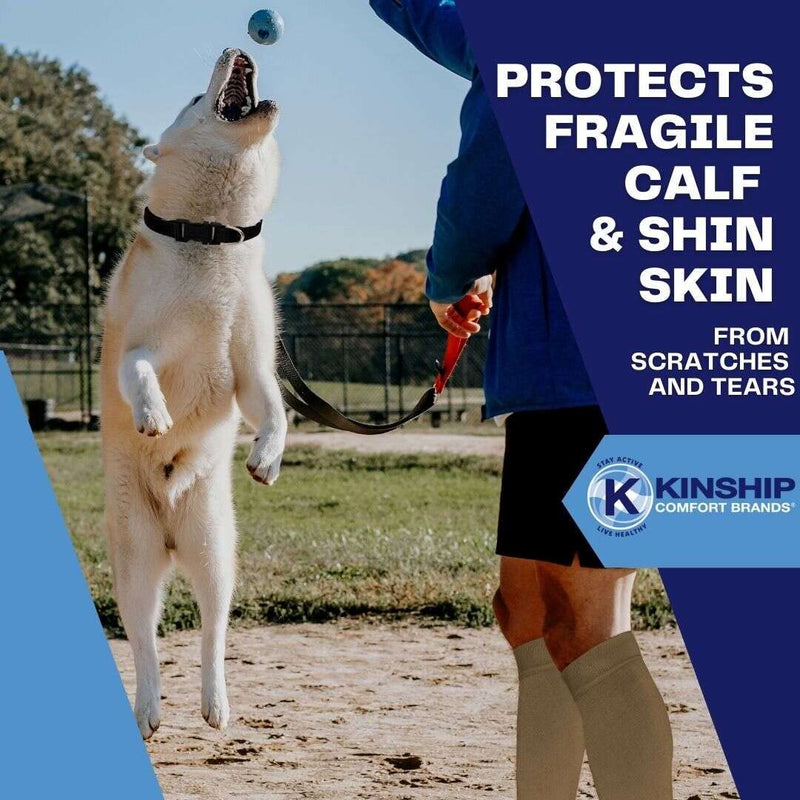 Leg Skin Protector Sleeves for Men & Women Protect Sensitive Leg Skin from Bruising, Tears, Abrasions & Sun Exposure Toeless Sock Protector for Thin Leg Skin | 2 Pair Small/Medium (2 Pair) Beige - 2 Pair