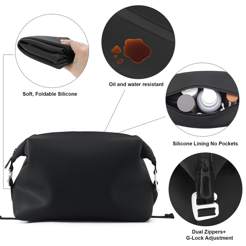 Vomgomfom 6L 13 Inch Silicone Toiletry Bag, Waterproof Leakproof Travel Cosmetic Organizer, Adjustable G-Buckle Compression Dopp Kit, Foldable Makeup Bag for Women & Men (Black, 13" 6L) Black
