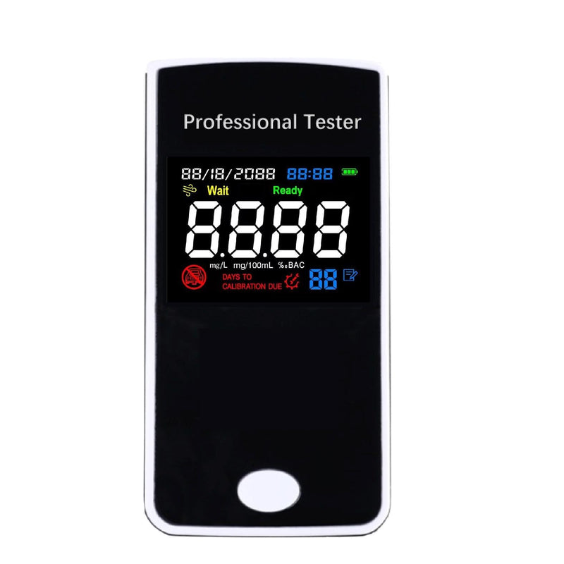Alcohol Test with Large 2.2'' 3 Color Display. Ultra Thin 12mm Thick Portable Breath Analyzer. Rechargeable with 200 Memories & Perpetual Calendar; Low Standby (Multicoloured White)