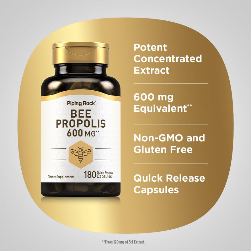 Piping Rock Bee Propolis Capsules | 180 Pills | Extract Supplement for Men and Women | Non-GMO, Gluten Free