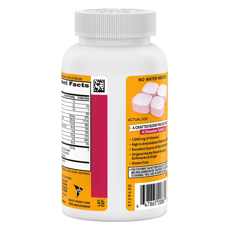 [Australia] - Airborne 1000mg Vitamin C + Zinc Immune Support Supplement Chewable Tablets, Very Berry Flavor with Powerful Antioxidants Vitamins A C & E, 116 Chewable Tablets (2 Pack) 116 Count (Pack of 2) 