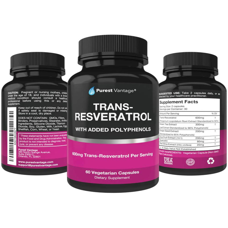 [Australia] - Resveratrol Supplement - Potent 1400mg Formula with Trans Resveratrol, Quercetin, Grape Seed, Green Tea, Acai and Red Wine Extract - 60 Veggie Capsules 